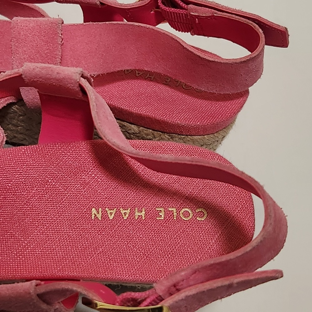 COLE HAAN 'Crystal' Pink Suede Wedge Espadrille Sandals Size 5 B - Picture 7 of 9